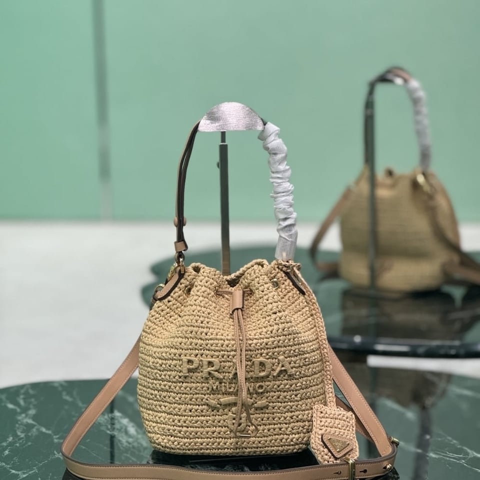 Prada Crochet And Mini Bucket Bag Natural 20Cm view 3