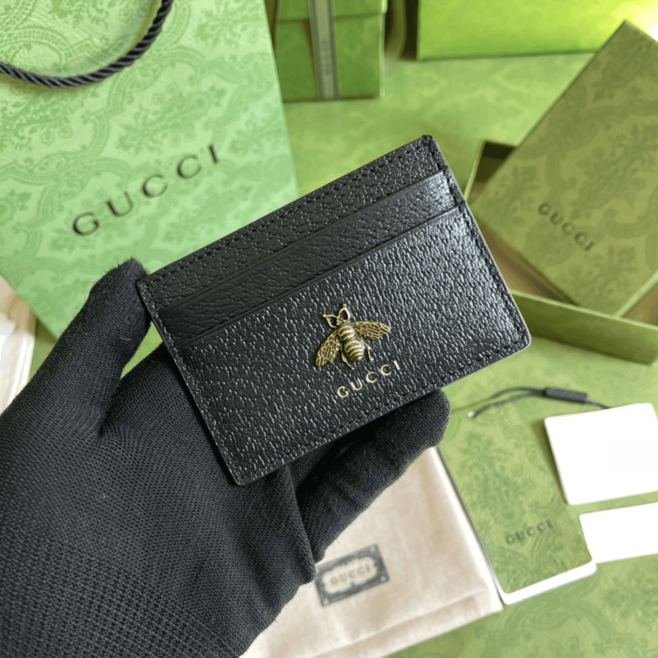 Gucci Animalier Card Case Black with Metal Bee 4in/10cm For Men view 3