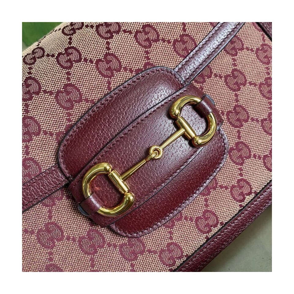 Gucci Horsebit 1955 Small Bag in Burgundy GG Canvas view 10