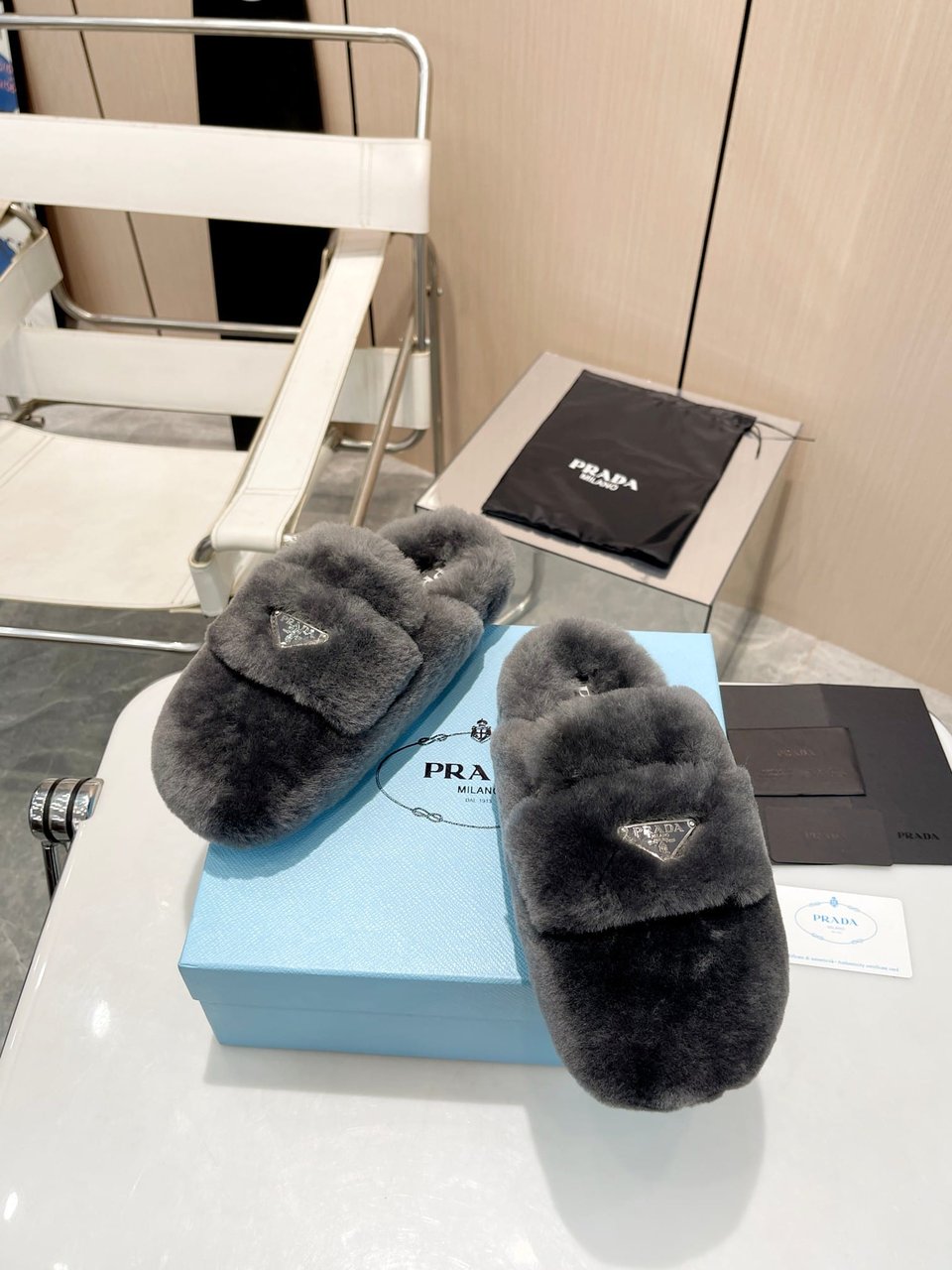 Prada Shearling Sabots Grey view 5