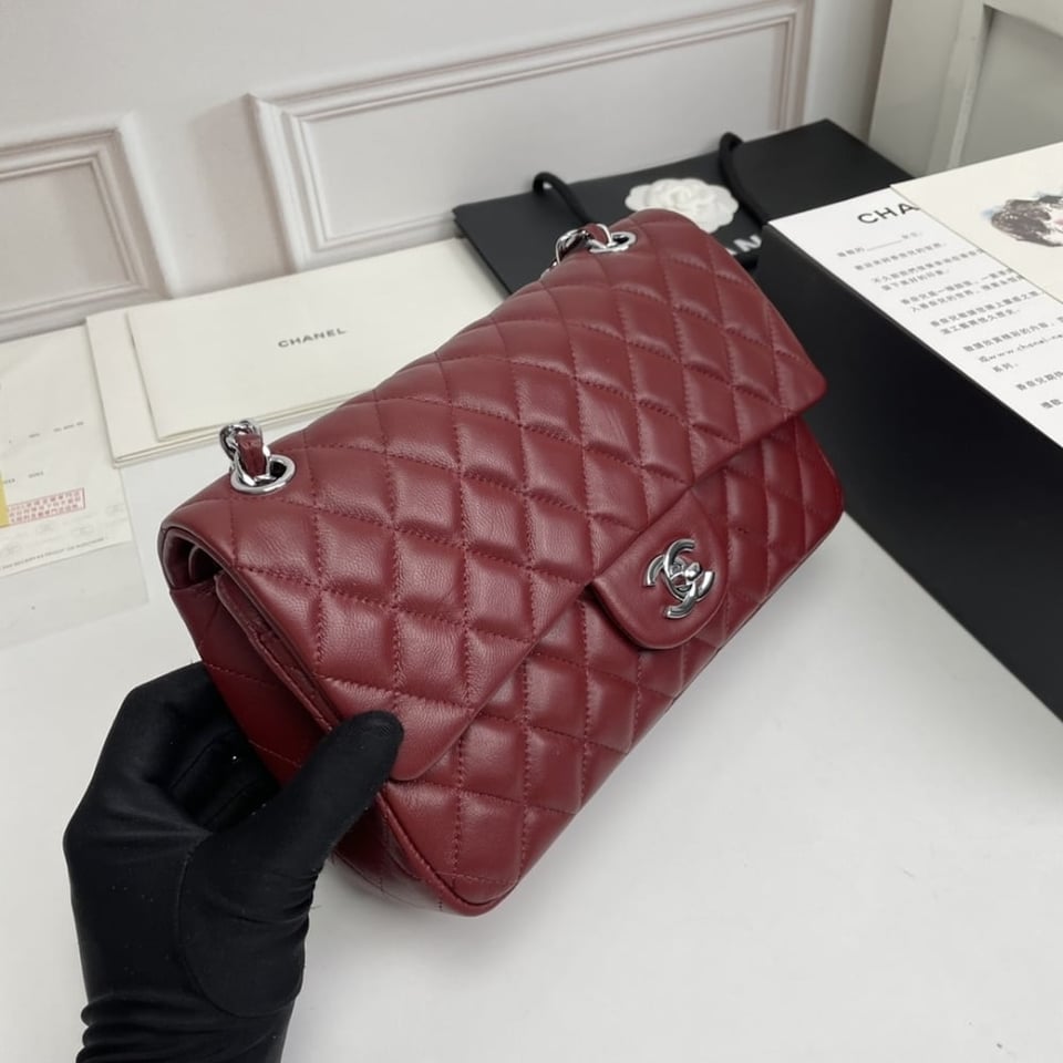 Chanel Classic Double Flap Bag Plum Red 25.5Cm/10in view 8