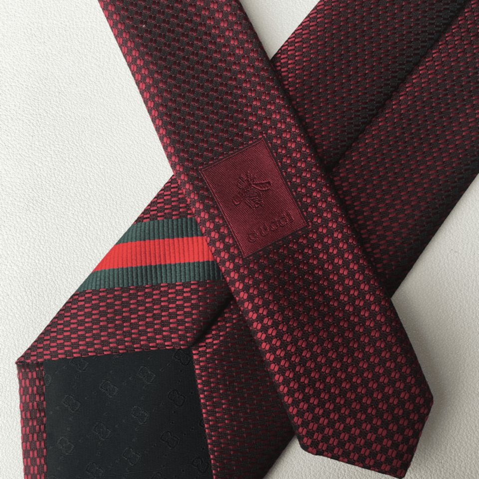 Gucci Bee Pattern Red Canvas Tie For Men view 5