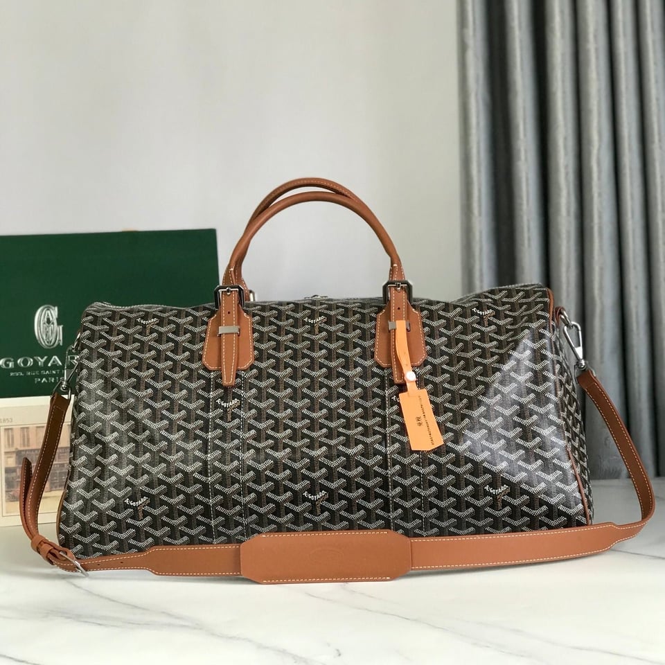 Goyard Boston 50 Bag Cm Black Goyardine Canvas And Tan Calfskin Trim view 11