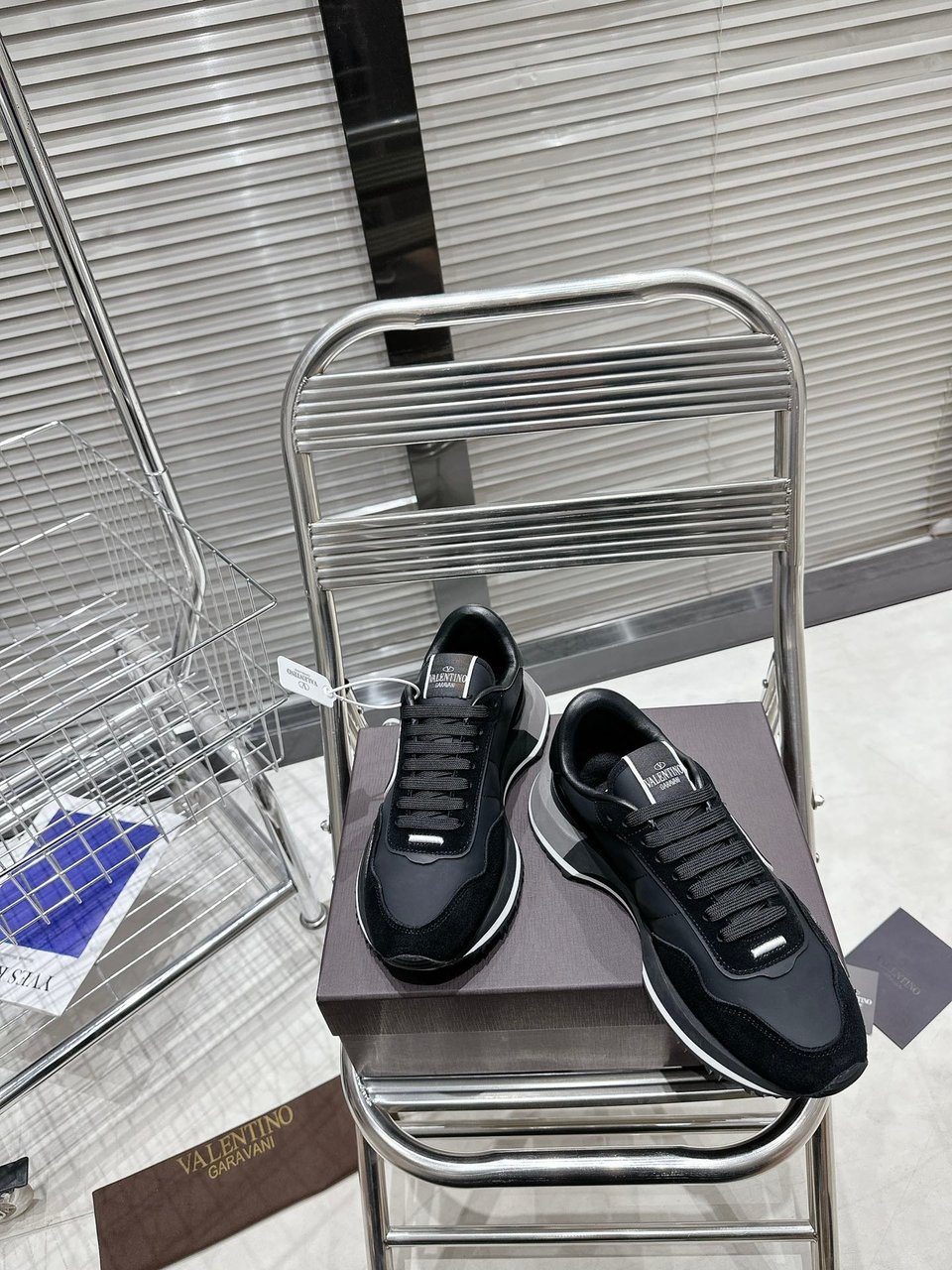 Valentino Lace And Mesh Lacerunner Trainer Black view 4