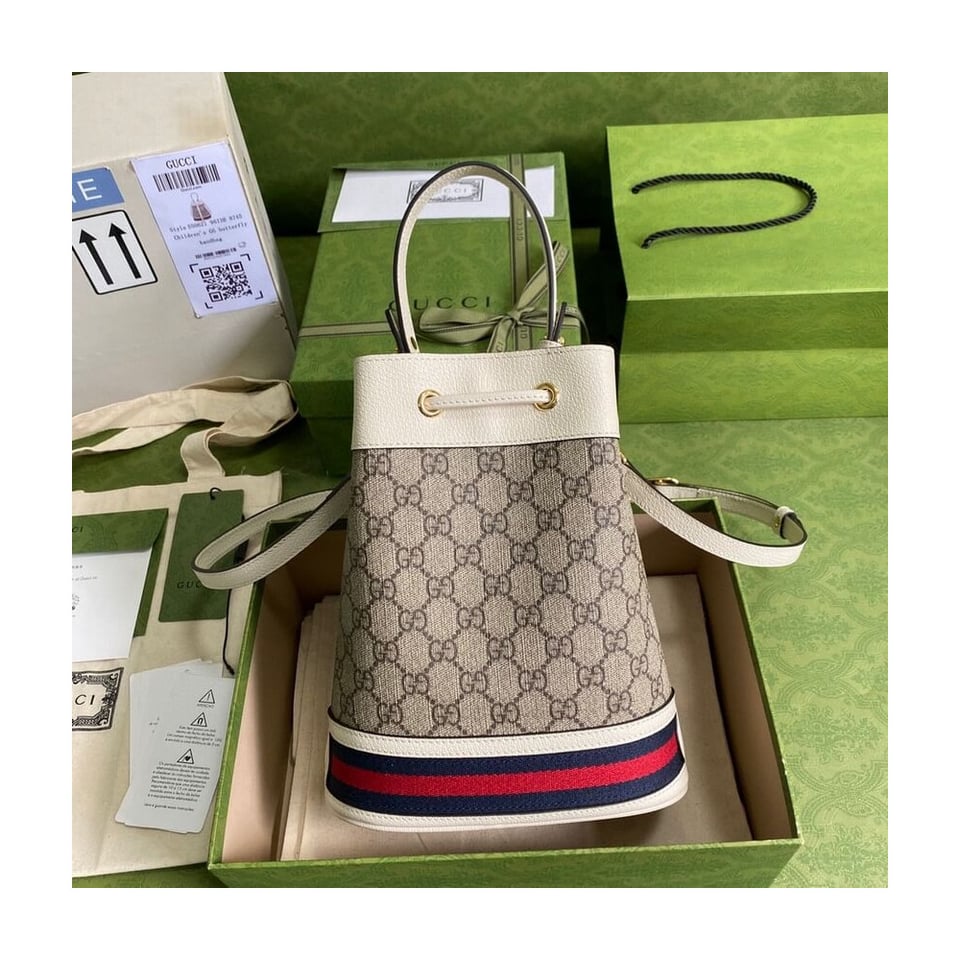 Gucci Ophidia Small GG Bucket Bag White view 3