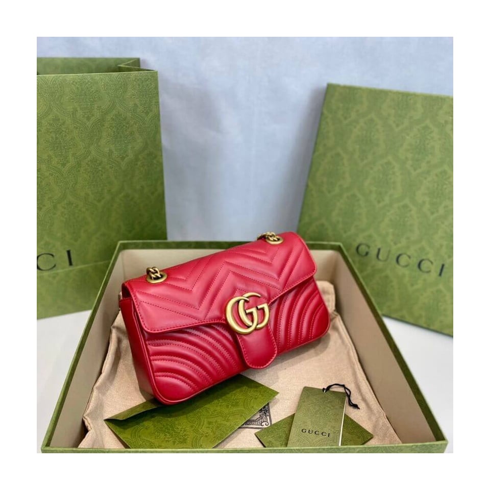 Gucci GG Marmont Matelasse Chevron Leather Small Shoulder Bag Red view 10