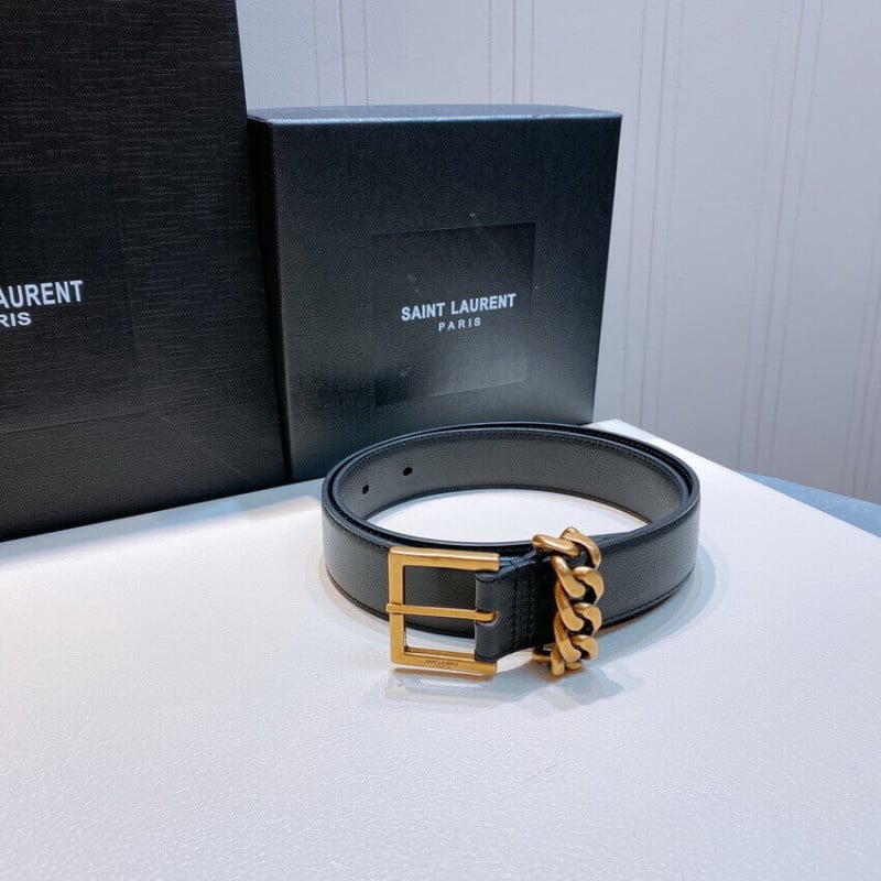 Saint Laurent Chain-Loop Narrow Belt With Square Buckle In Lacquered Python 640575 view 5