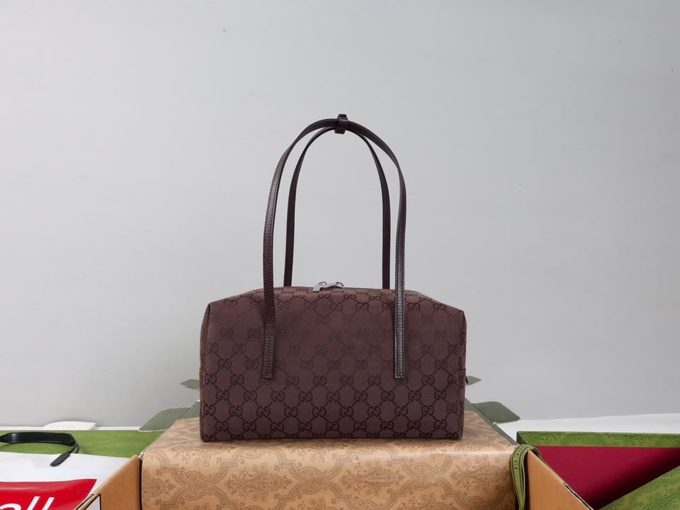 Gucci Melrose Medium Boston Bag 29cm/11.4in Dark Brown GG Canvas 875228 view 5