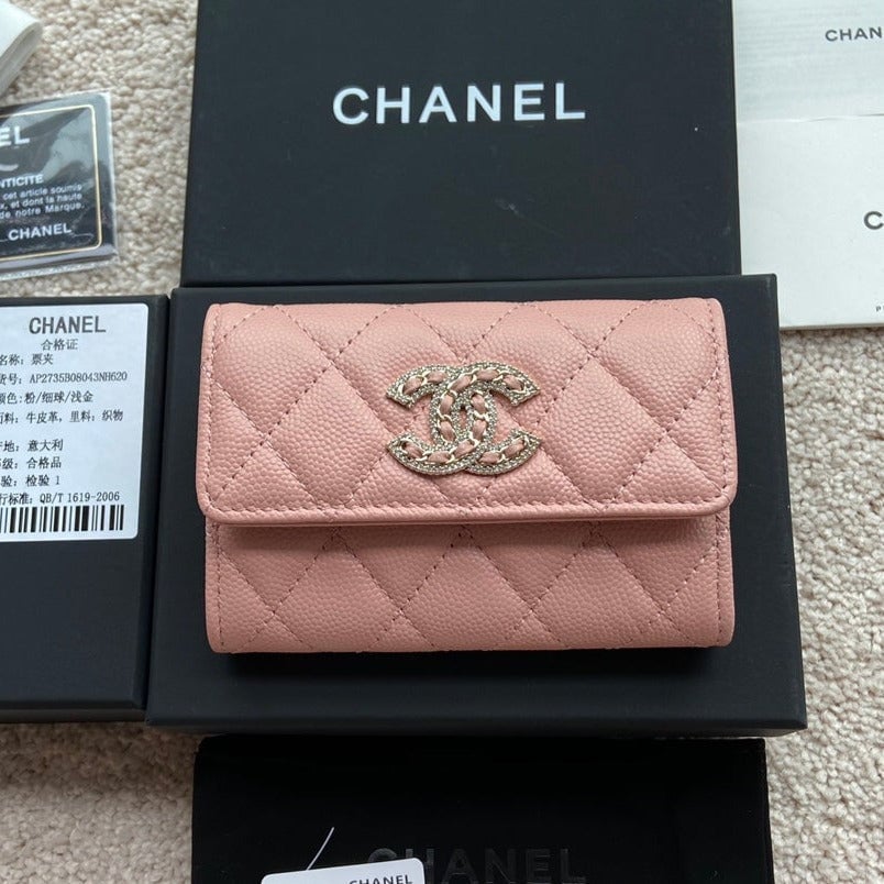 Chanel Small Wallet 11Cm Black Caviar Light Gold Leather Hardware