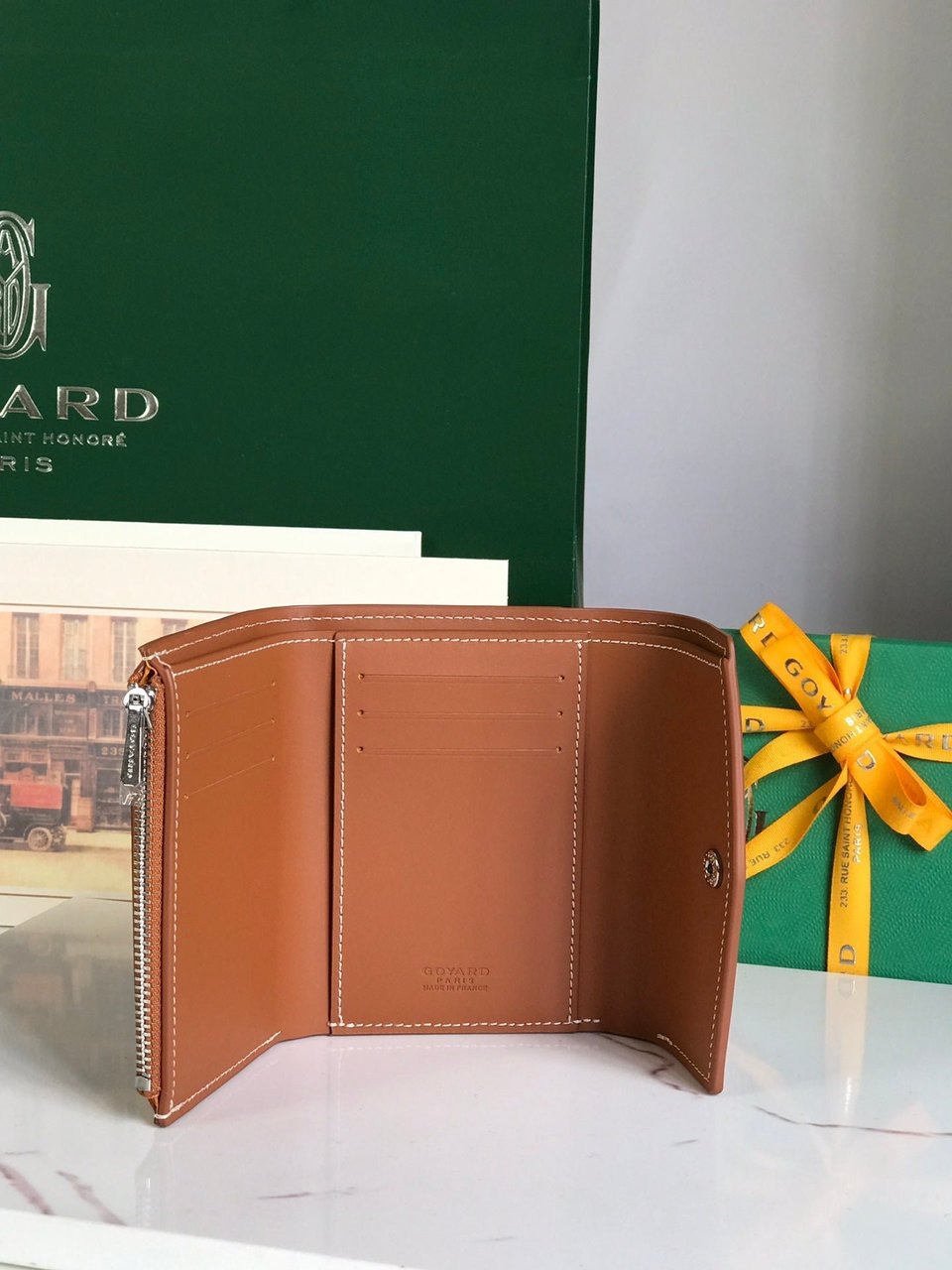 Goyard Saint-Gabriel Wallet 12 Cm Tan Calfskin And Black Goyardine Canvas view 8