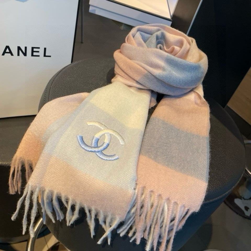 Chanel Cashmere Scarf Plaid Pink For Women 180cm view 2