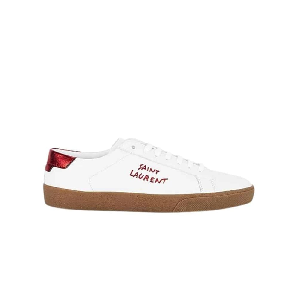 Saint Laurent Court Classic Embroidered Sneakers White And Red view 2
