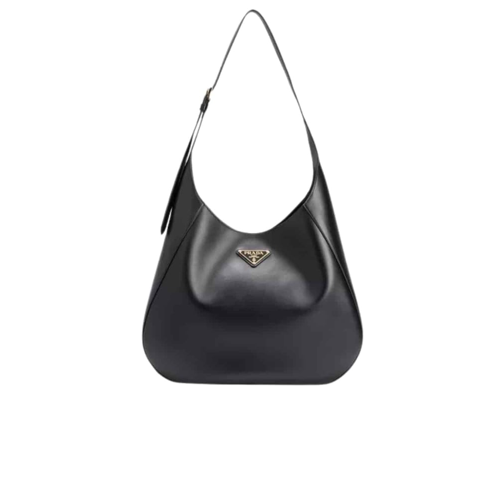Prada Preto Large Leather Shoulder Bag With Top Stitching Black 37C view 2