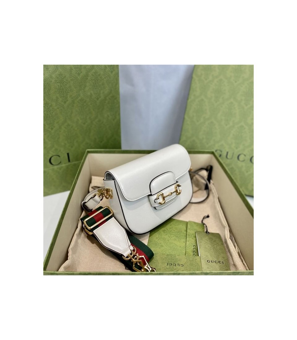 Gucci Horsebit 1955 Mini Bag in White Leather 20.5cm/8.1in view 8