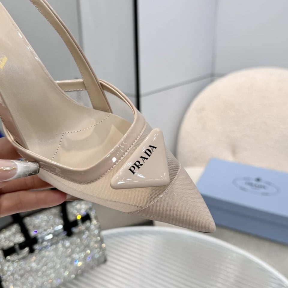 Prada Mesh Fabric Slingback Pumps Travertine Stone 1I891N 099 F0485 F 075 view 6