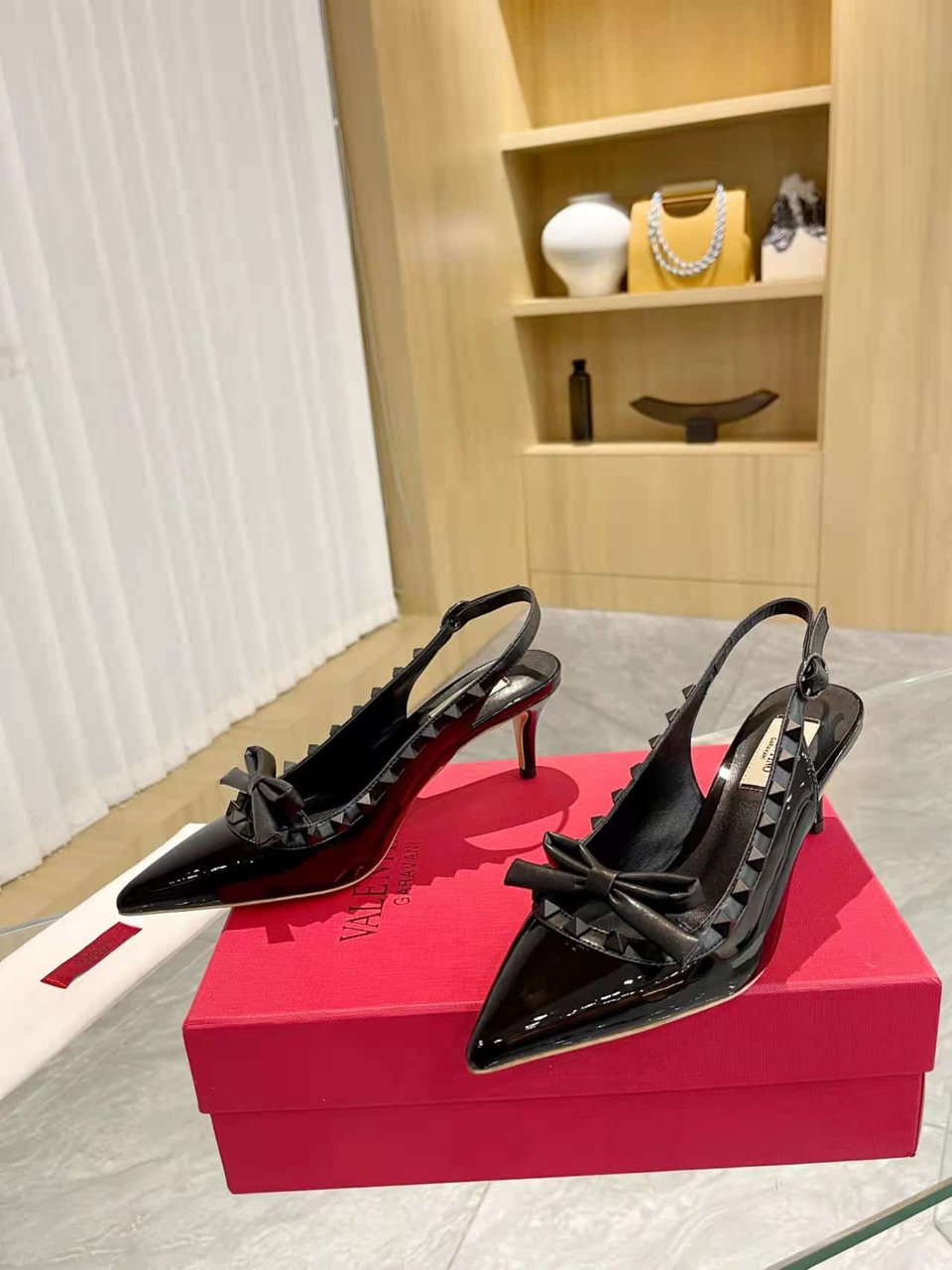 Valentino Rockstud Bow Slingback Pump In Patent Leather With Matching Studs Black 4W2S0Ib8Ixh 0No view 8