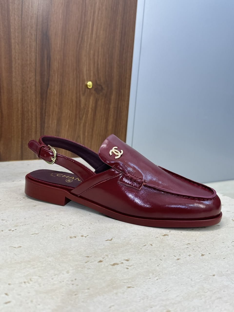 Chanel Patent Calfskin Slingback Mules with CC Logo Burgundy Patent Calfskin G39840 view 7