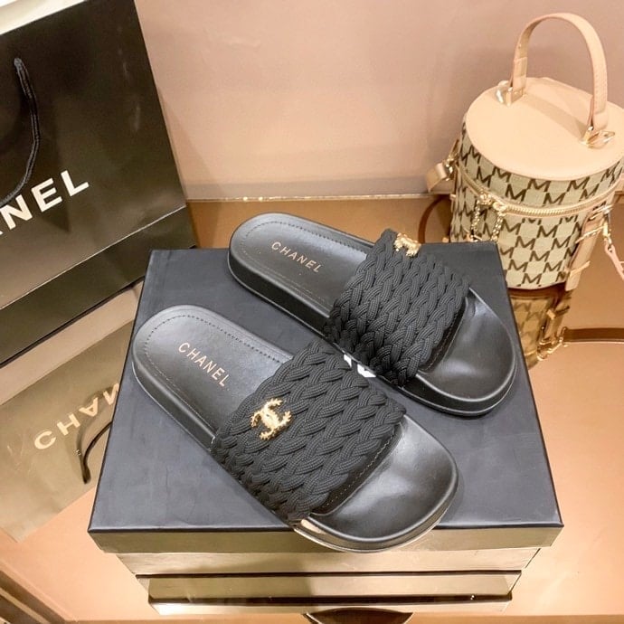 Chanel Braided Slides Black view 3