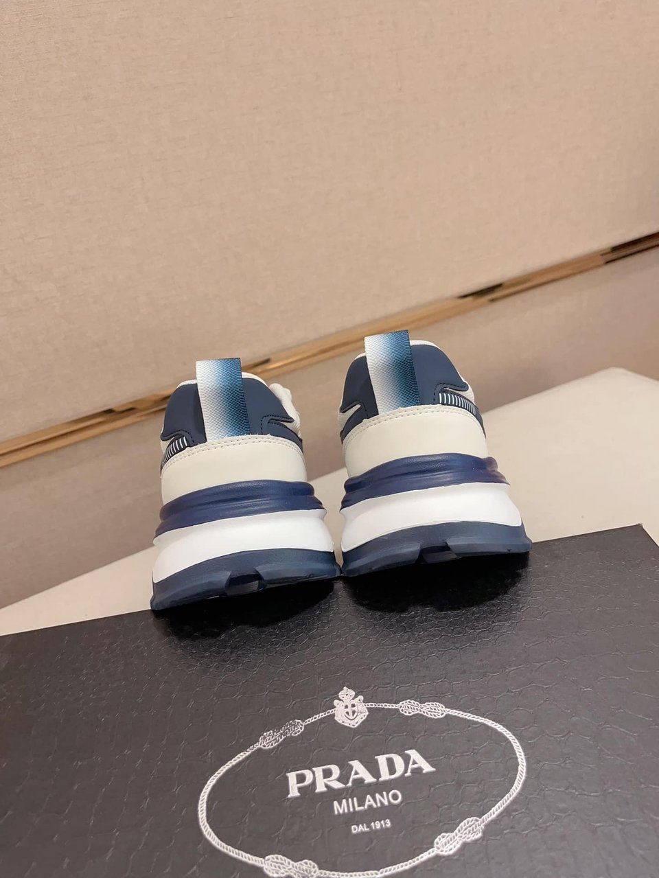 Prada Sport Sneakers Curved Line Blue And Beige view 9