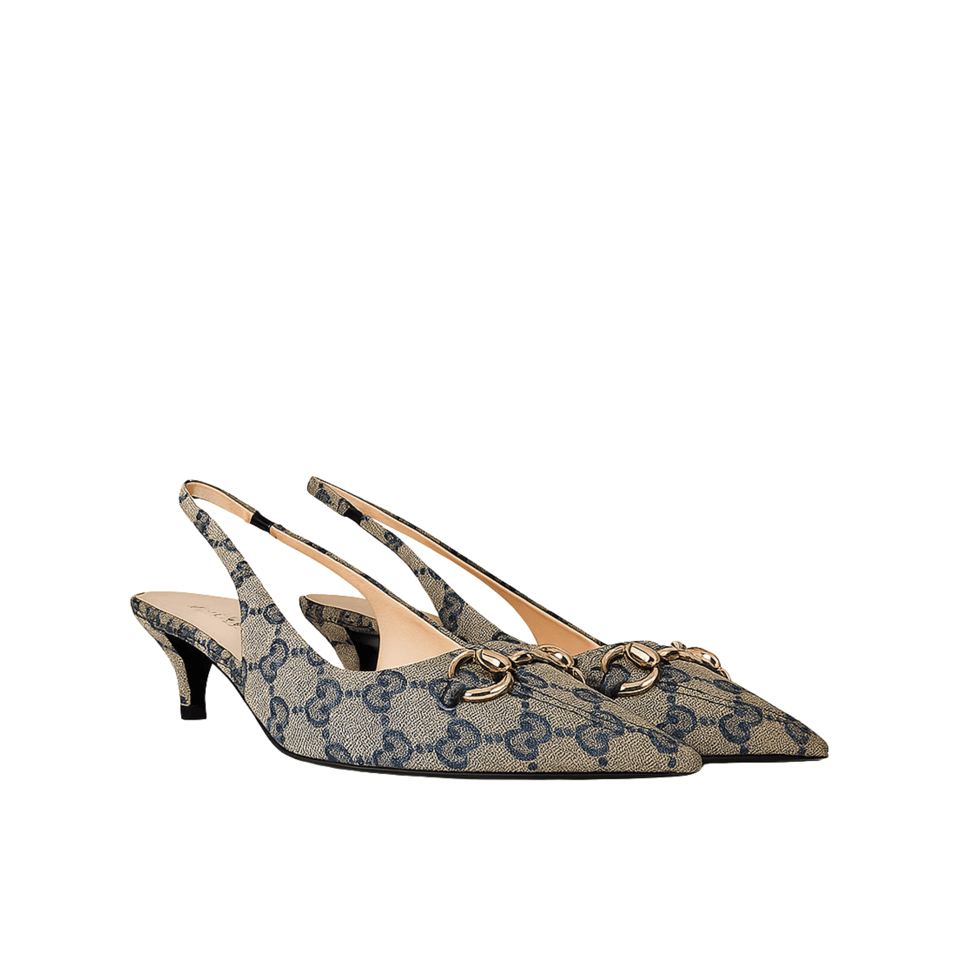 Gucci Women’S Horsebit Slingback Pump Beige And Blue 782627 2Hk80 4041 view 2