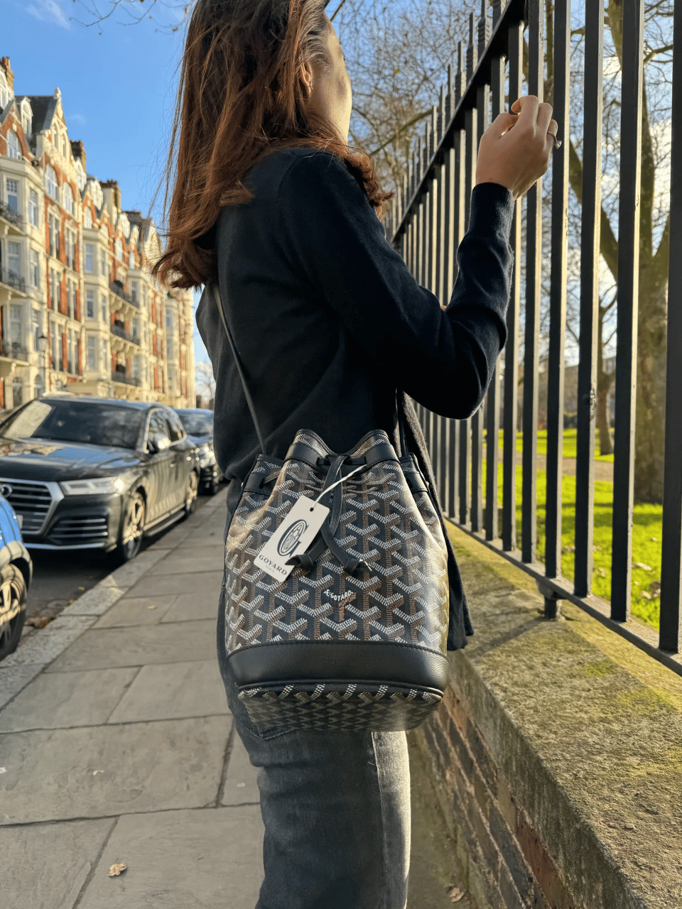 Goyard Petit Flot Bucket Bag 22 Cm Gray Goyardine Canvas And Lambskin Trim view 9