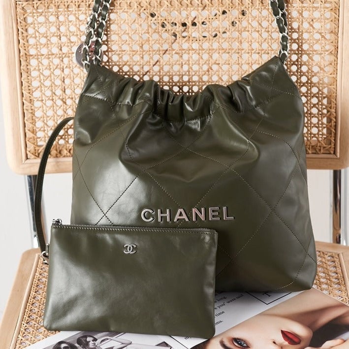 Chanel 22 Hobo Olive Calfskin Silver Hardware view 2