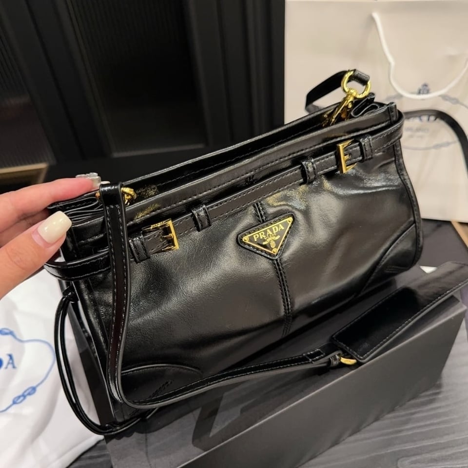 Prada Small Leather Shoulder Bag Black 26Cm view 4