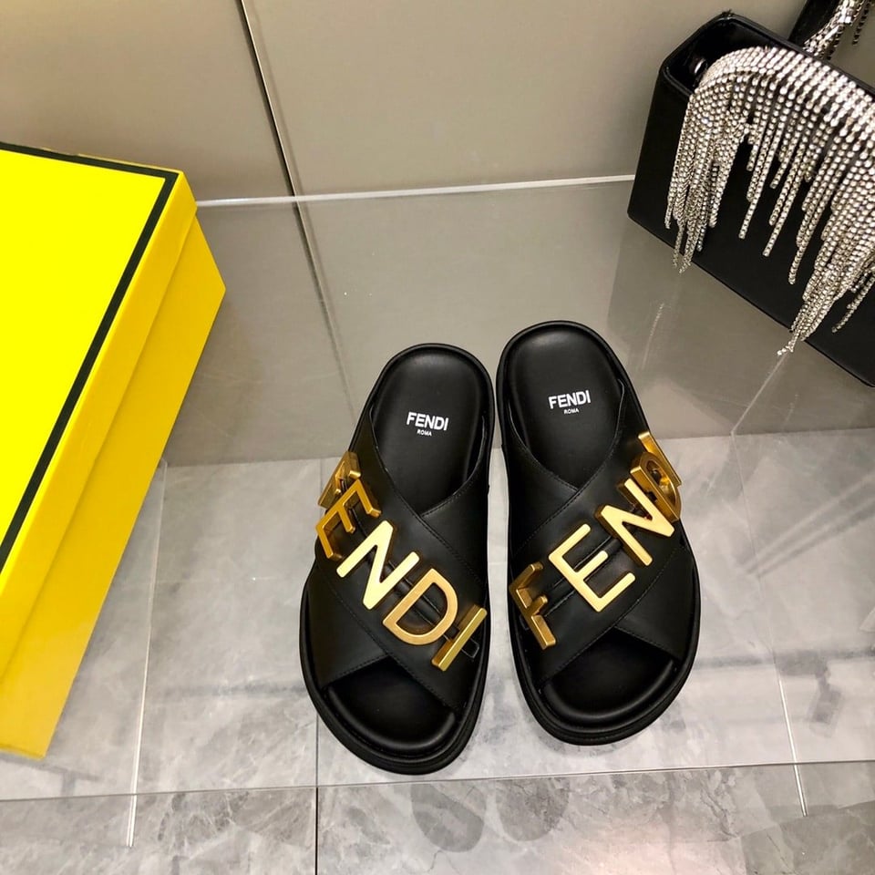 Fendi Fendigraphy Leather Slides Black 8X8289Ai1Rf1H1K view 7