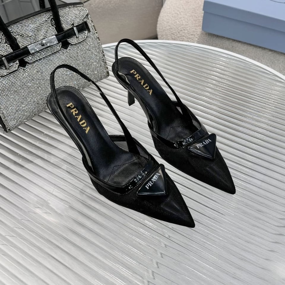 Prada Mesh Fabric Slingback Pumps Black 1I891N 099 F0002 F 075 view 6