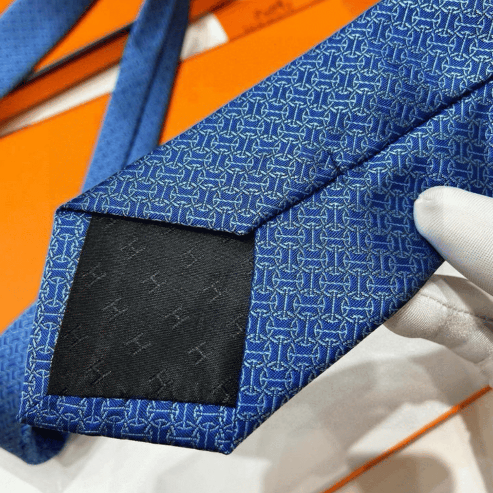 Hermes Blue Pattern Canvas Tie For Men view 5