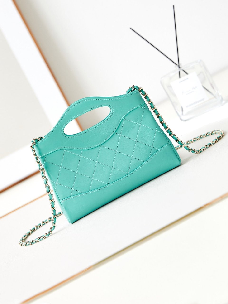 Chanel 24S31 Nano Shopping Bag 17.5Cm Cloud Blue Lambskin Gold Hardware view 6