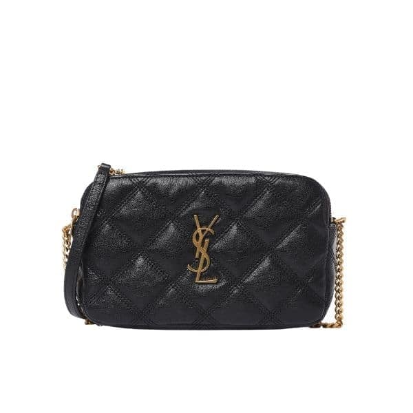 Saint Laurent Becky Quilted Double Zip Pouch Bag Black 20Cm view 2