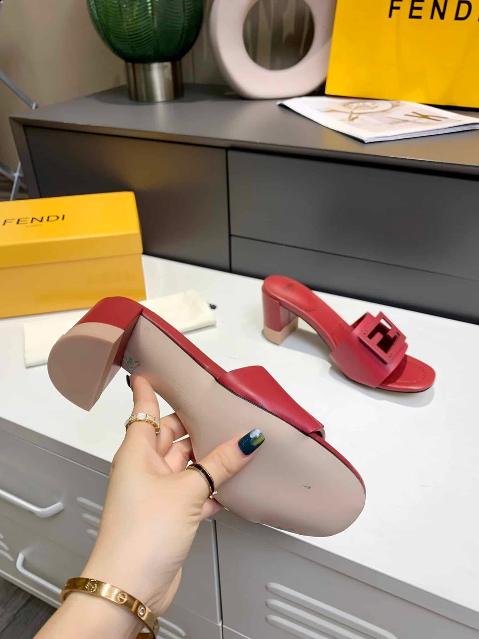 Fendi Signature Leather High Heel Red view 4