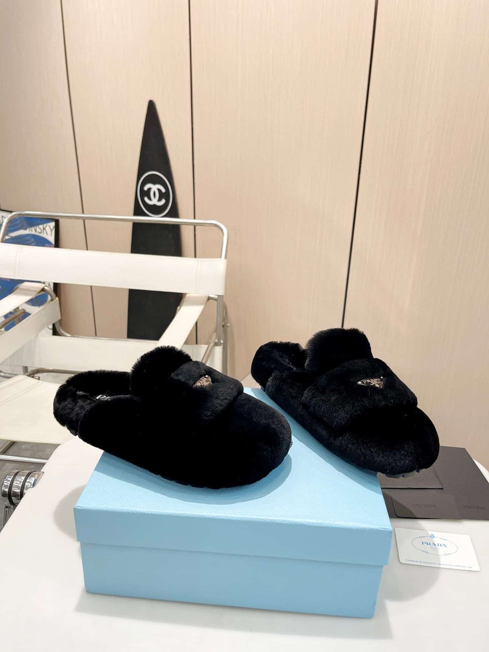 Prada Shearling Sabots Black view 10