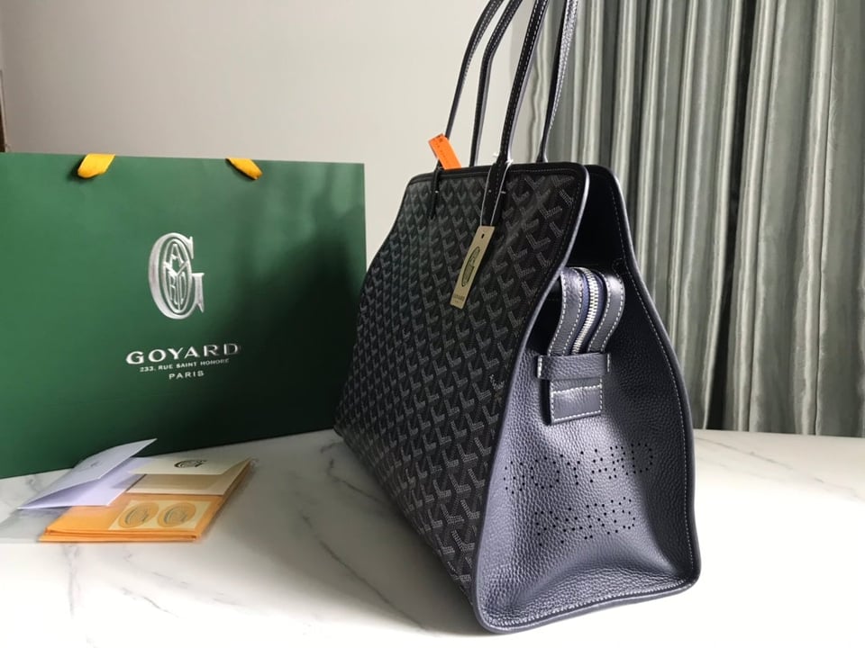 Goyard Hardy Pm Bag 40 Cm Navy Blue Goyardine Canvas And Black Taurillon Leather Trim view 7