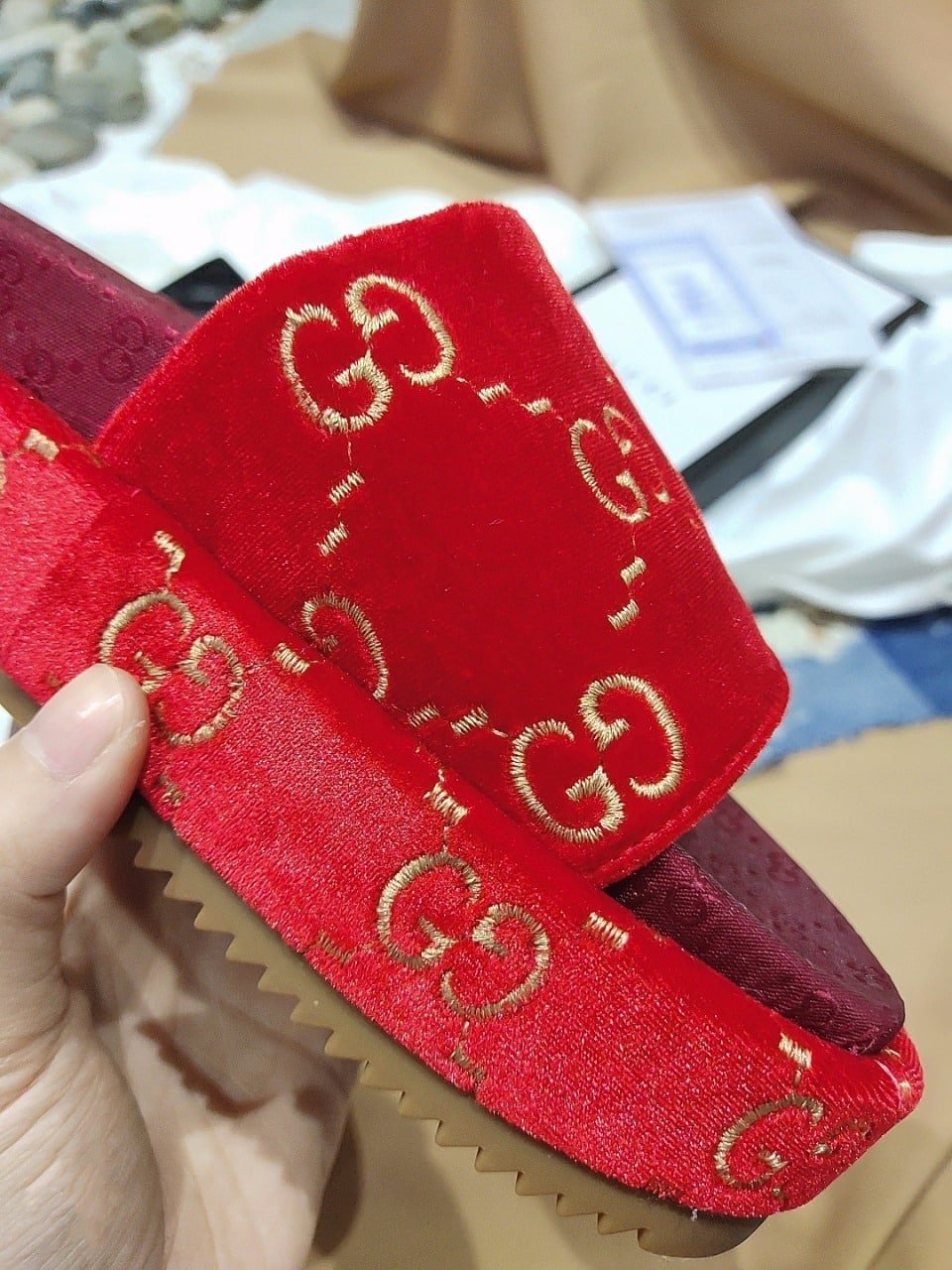 Gucci Women?S With Gg Pattern Slide Sandal Red view 8