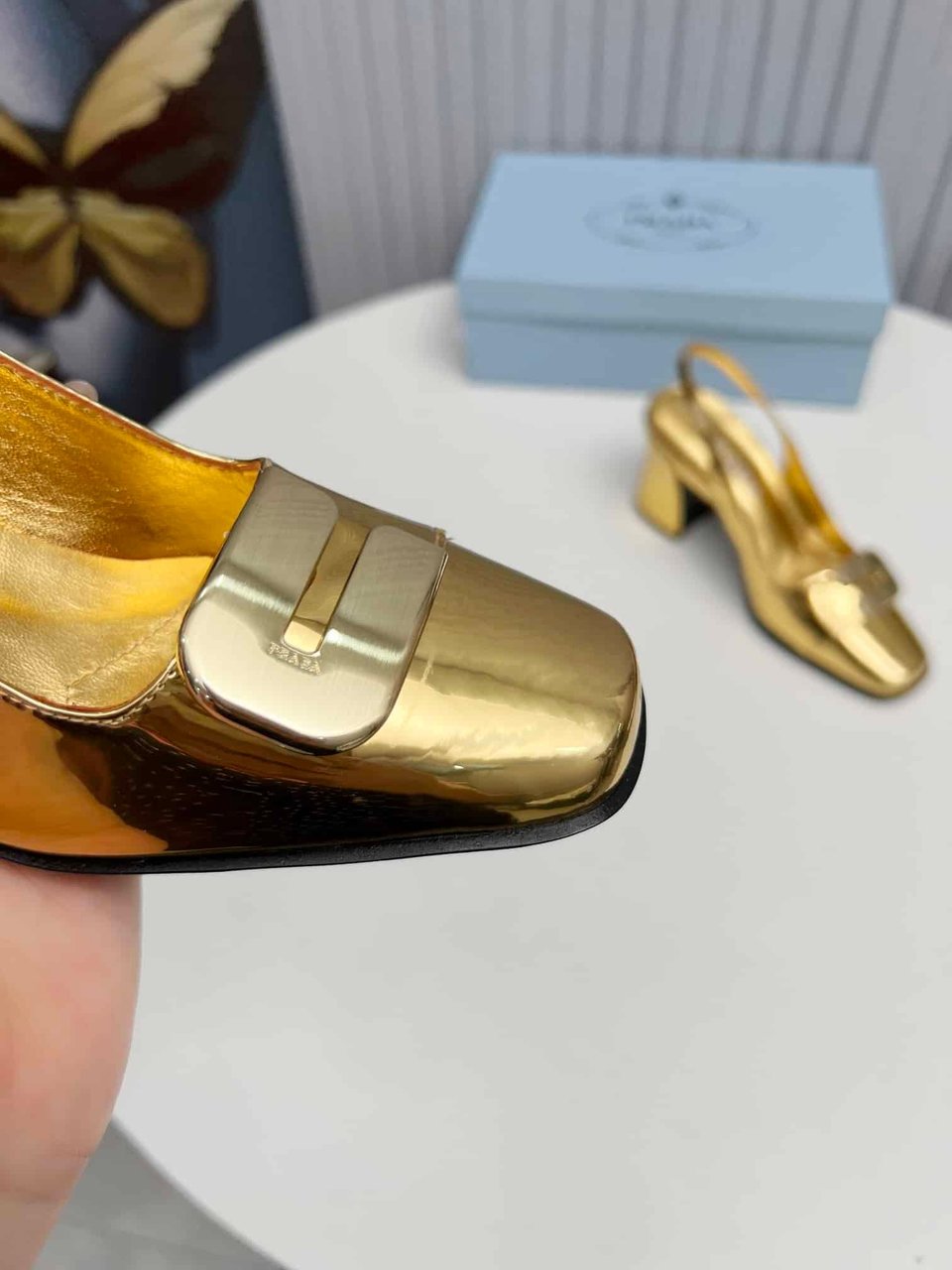 Prada Leather Slingback Pumps Gold view 8