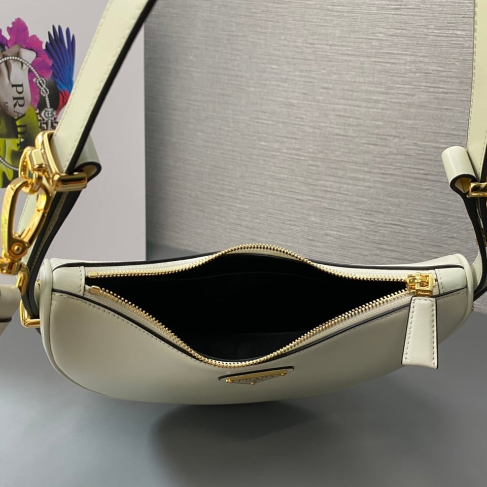 Prada Arqué Leather Shoulder Bag White 22.5cm view 8