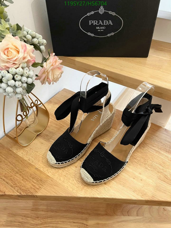 Prada Linen Espadrille Wedge Sandals Black view 5