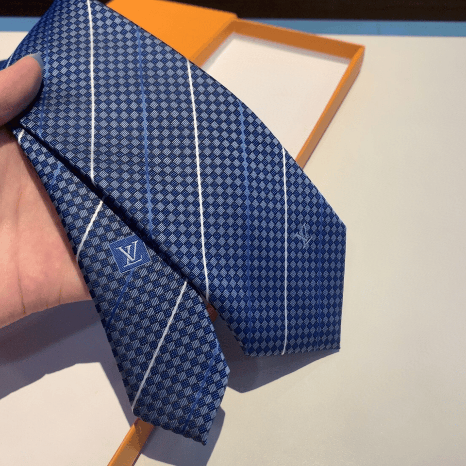 Louis Vuitton Blue Micro-Check Diagonal Stripes Canvas Tie For Men view 3