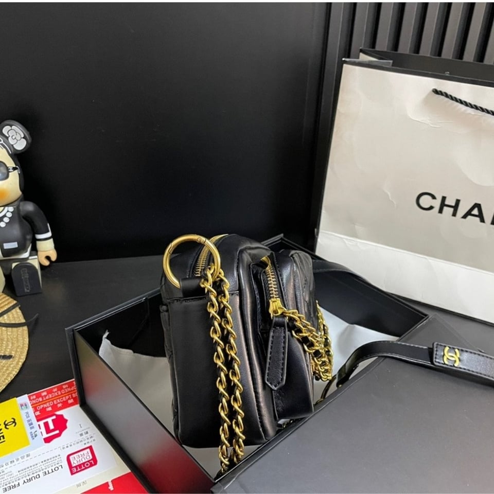 Chanel Quilted Small Camera Case Calfskin Black 22Cm/8.7in view 8