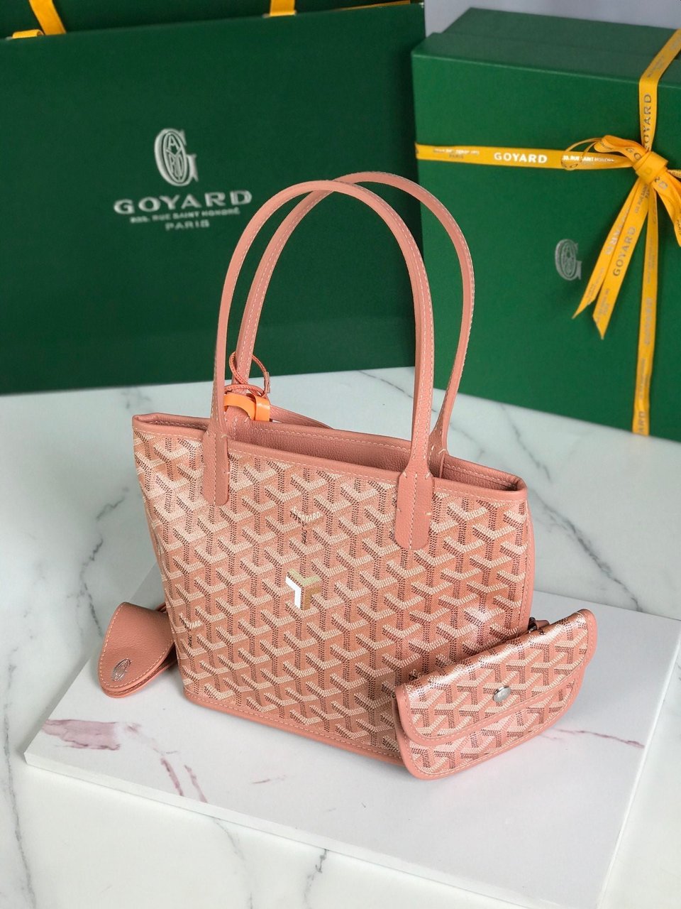 Goyard Anjou Mini Bag 20cm Manhattan Pink Calfskin And Goyardine Canvas view 6
