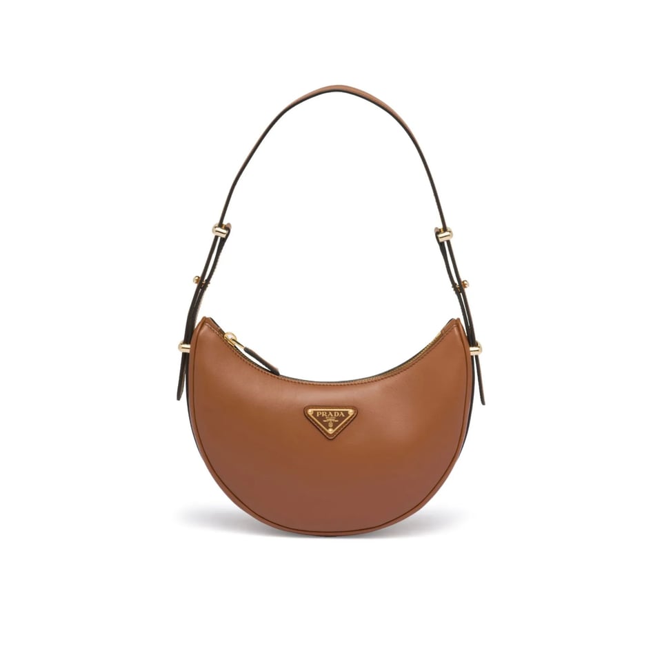 Prada Arqué Leather Shoulder Bag Cognac 22.5cm