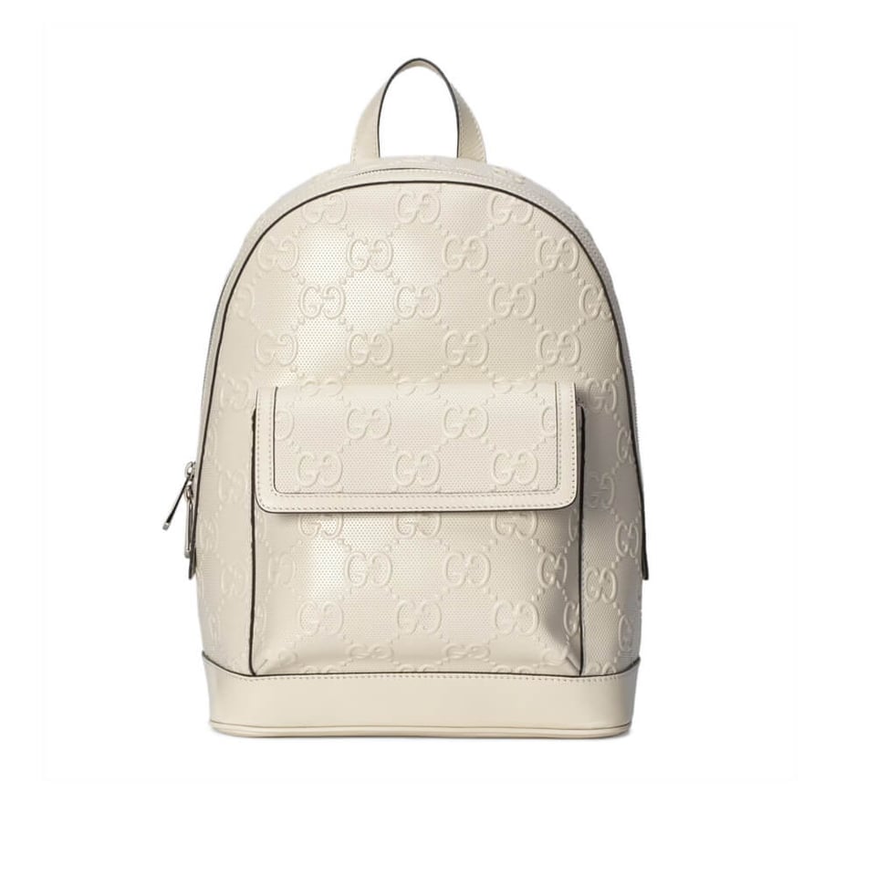 Gucci GG Embossed Backpack in White Leather view 2