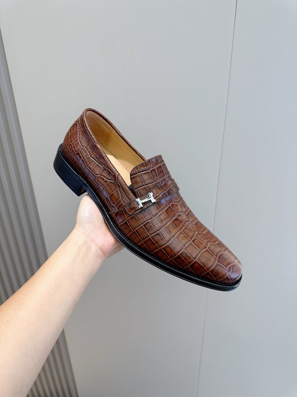 Hermès Crocodile Leather Loafers Brown Signature H Buckle- Shoes for Men view 6
