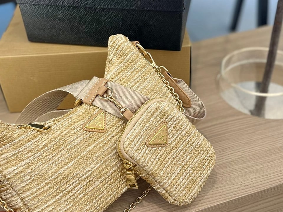 Prada Re-Edition 2005 Raffia Bag Tan view 4