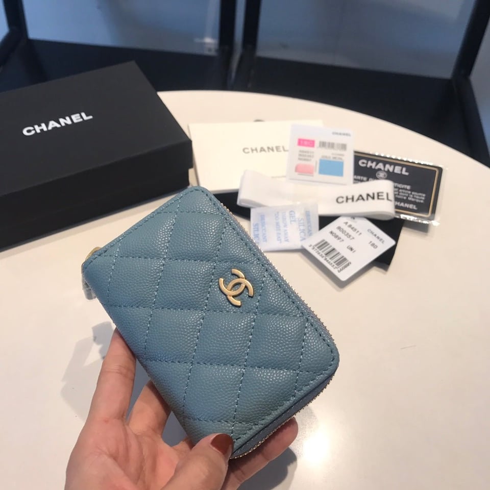 Chanel Zipped Caviar Purse 11 Sapphire Calfskin Gold Icon view 3