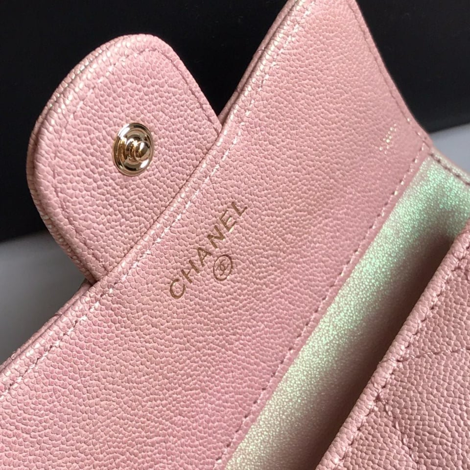 Chanel Flap Card Holder 11.5 Pale Pink Grained Calfskin Gold Icon view 8