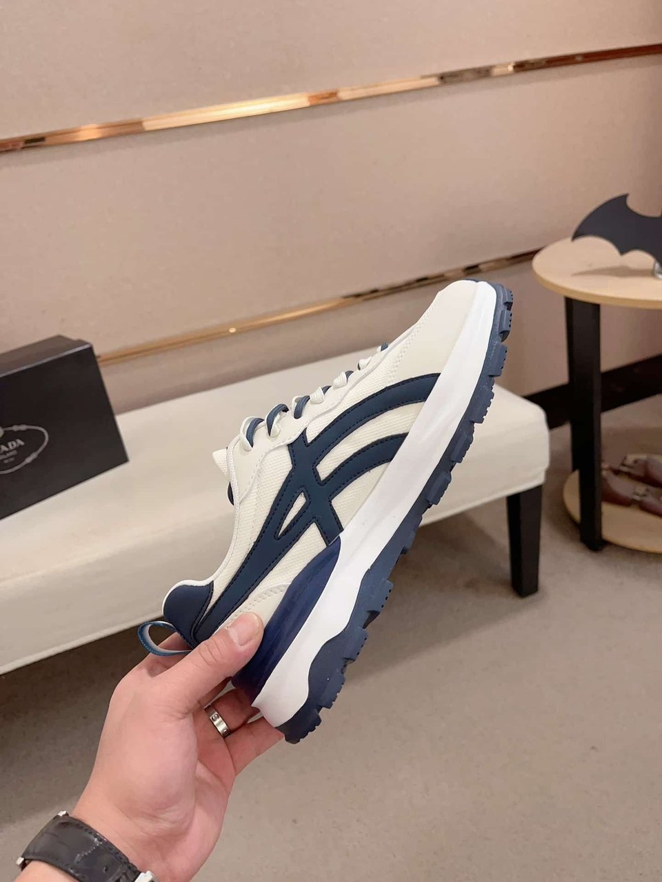 Prada Sport Sneakers Curved Line Blue And Beige view 6