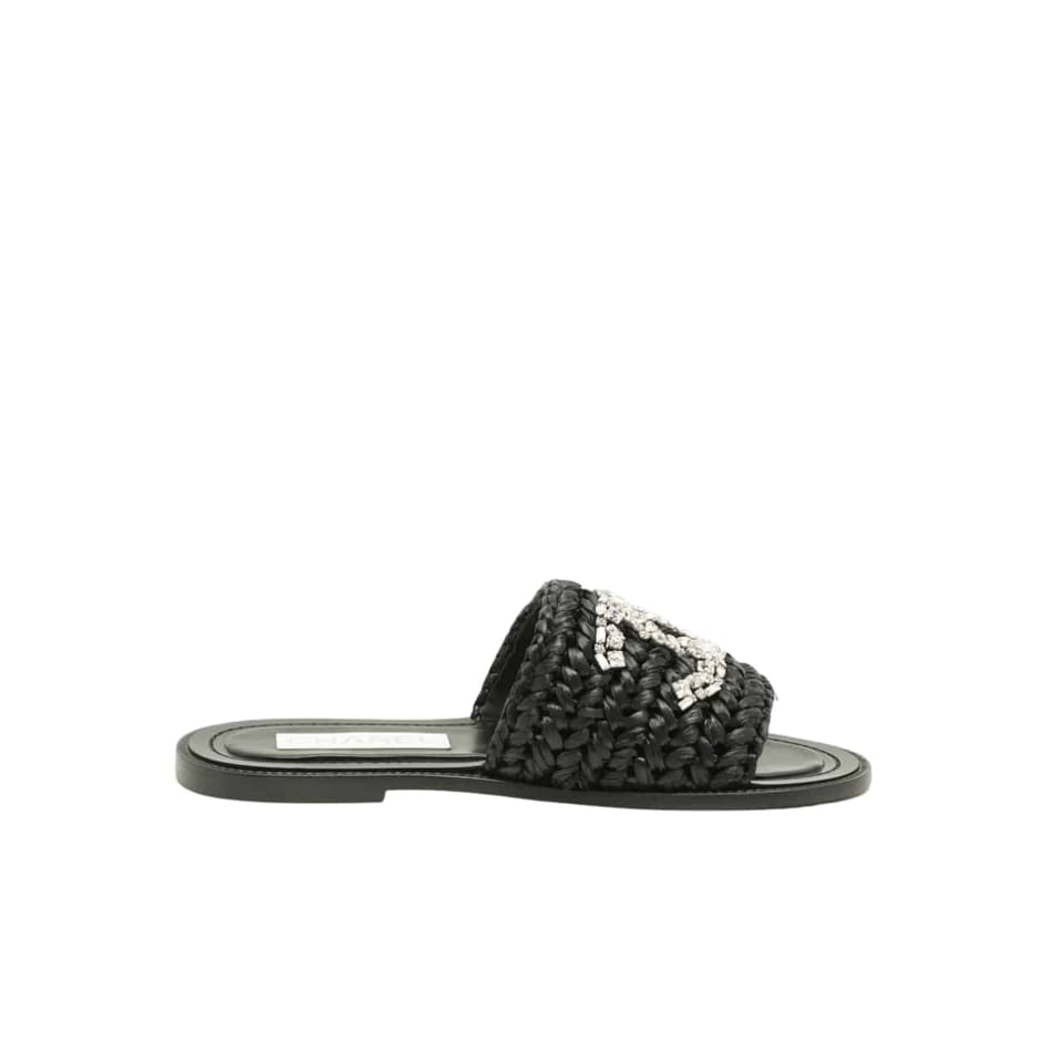 Chanel Coco Mark 23Ss Straw And Leather Sandals